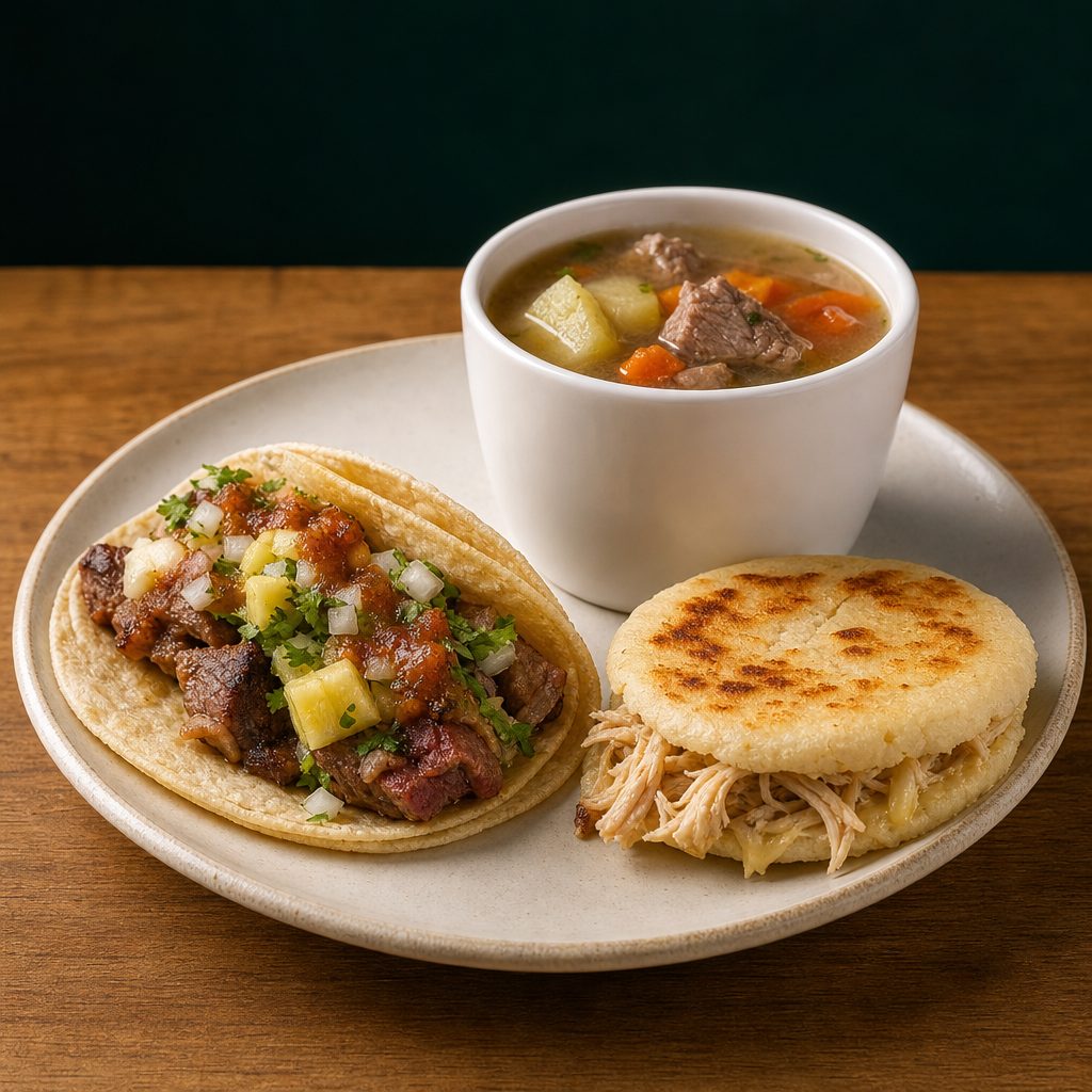 #5- 1 Taco & 1 Arepa + Soup, Side, or Drink.